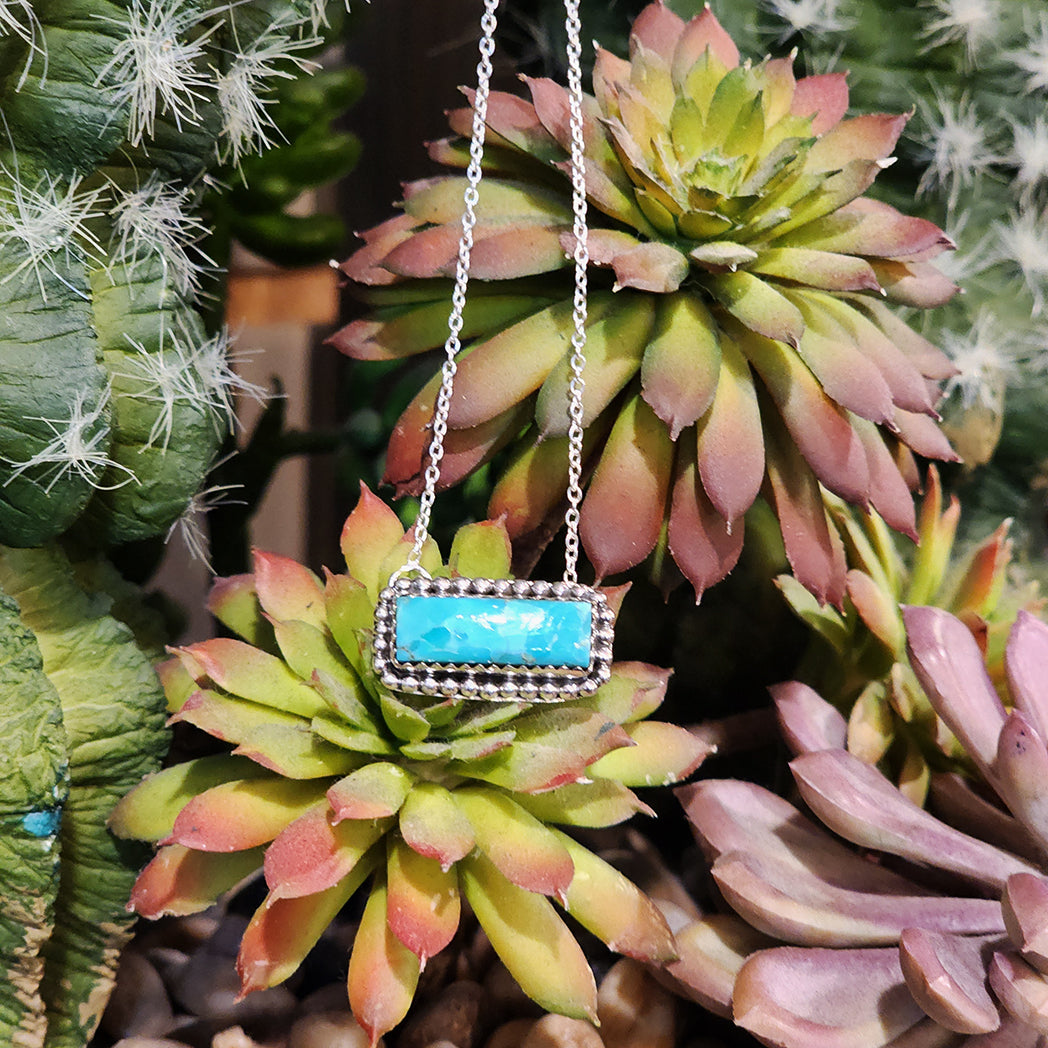 Juliet Kingman Turquoise Small Bar Necklace - Handmade Sterling Silver Pendant for Women - Perfect for Casual Wear, Layering & Gift Giving