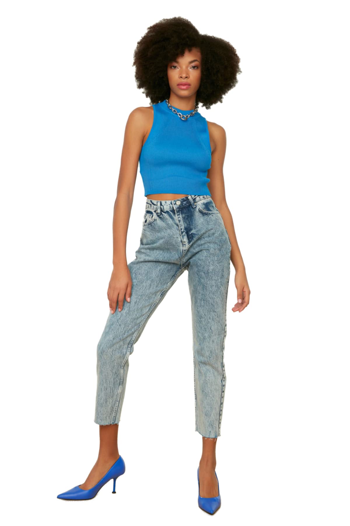 Trendyol Women's High Waist Straight Leg Mom Jeans - Vintage Denim Pants for Casual Outfits & Everyday Wear