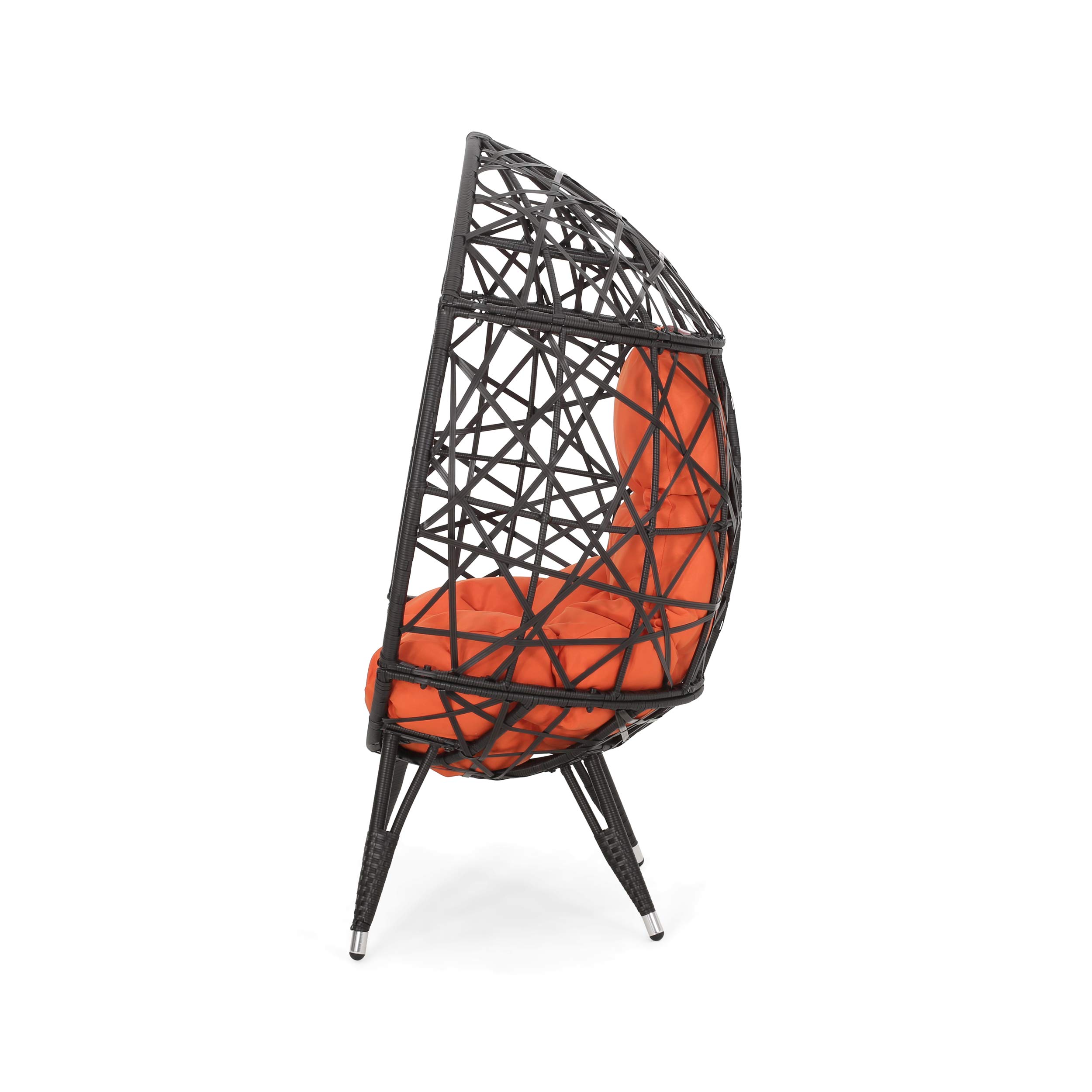 GDF Studio Outdoor Wicker Teardrop Chair with Cushion - Brown and Orange Patio Furniture for Garden, Poolside, or Backyard Relaxation