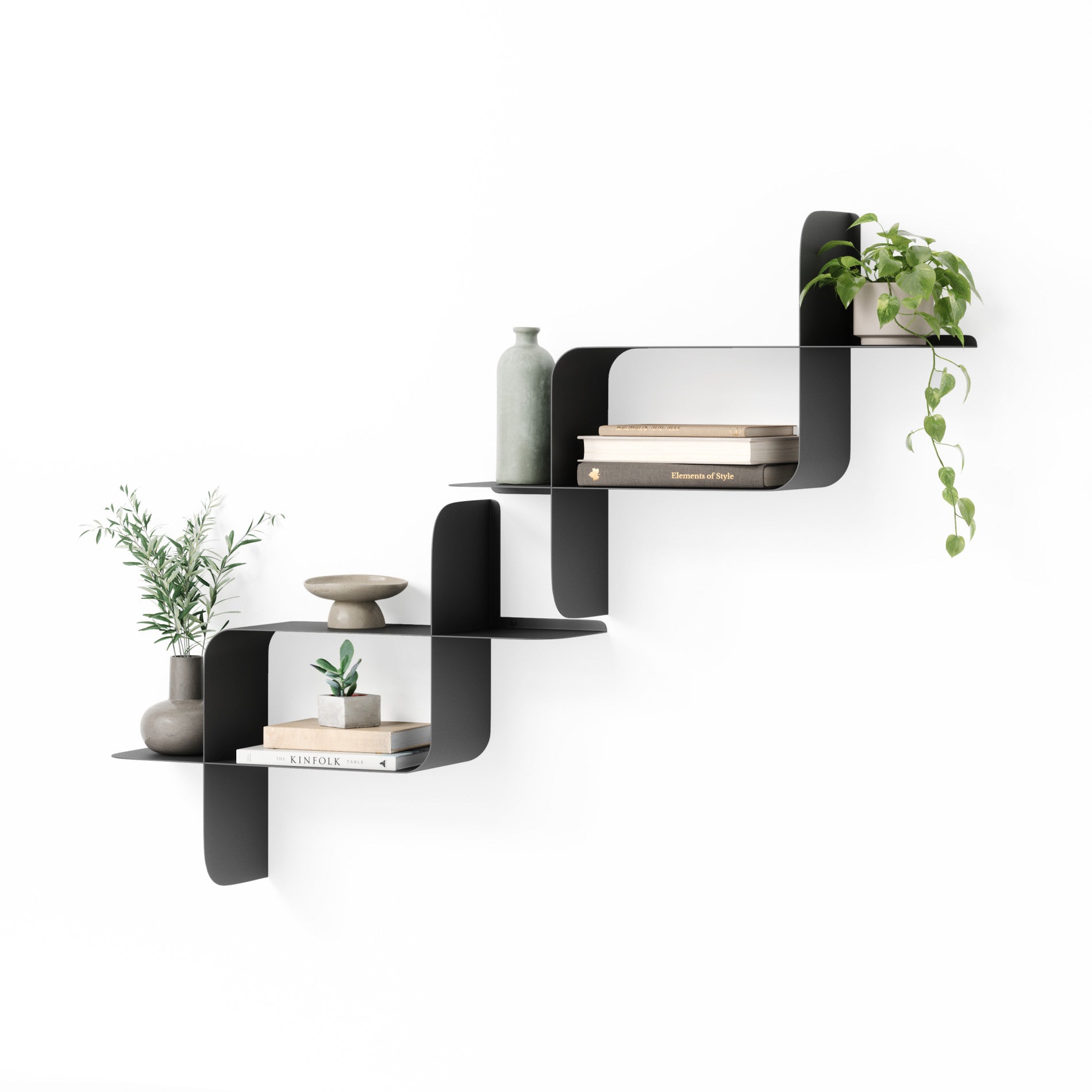 Modern Metal Wall Shelves Set of 2 - Industrial Floating Shelves for Living Room, Bedroom & Office - Rustic Home Decor Storage Solution for Books, Plants & Display Items