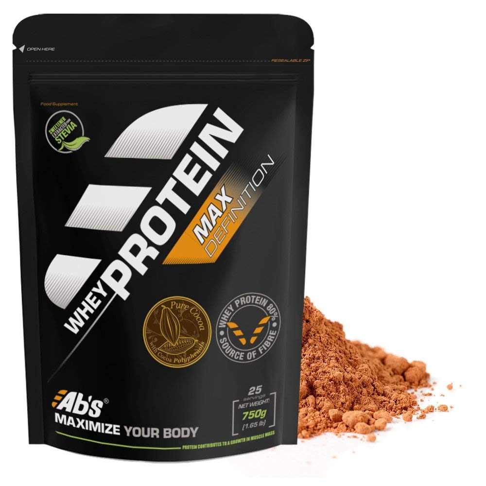 Max Definition Whey Protein Powder 750g - 80% Protein, Fat-Free Cocoa & Stevia - Supports Bone Health, Muscle Growth & Sports Performance - Ideal for Post-Workout Recovery & Fitness Enthusiasts