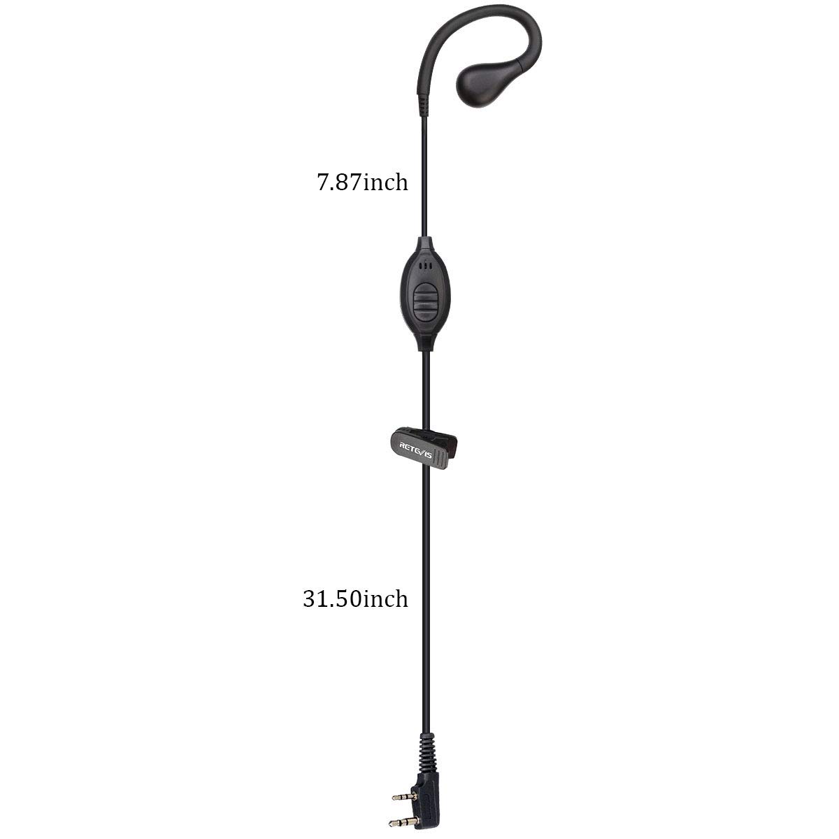 Retevis RT22 Walkie Talkie Earpiece with Microphone - 2 Pin Ear Hook Headset for RT22/RT68/RT21/H-777/RT86/RB68 Radios - Compatible with Kenwood & Arcshell Two-Way Radios (1 Pack) - Ideal for Security, Construction & Outdoor Activities