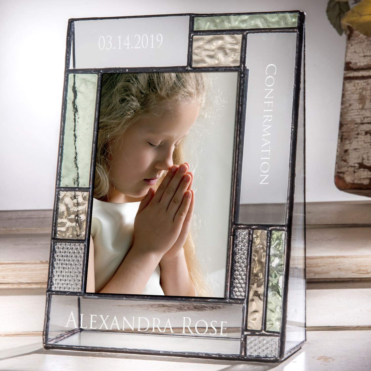 Personalized 4x6 Vertical Photo Frame - Engraved Glass Keepsake Gift for Religious Occasions