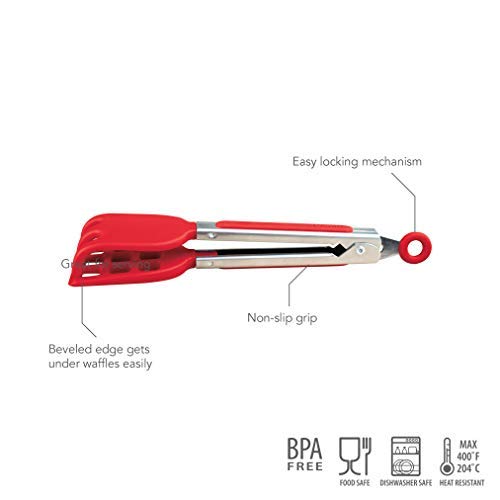Non-Slip Mini Easy-Grip Waffle Tongs - Red Silicone Handle (1pc) - Perfect for Breakfast, Pancake Flipping & Serving Waffles