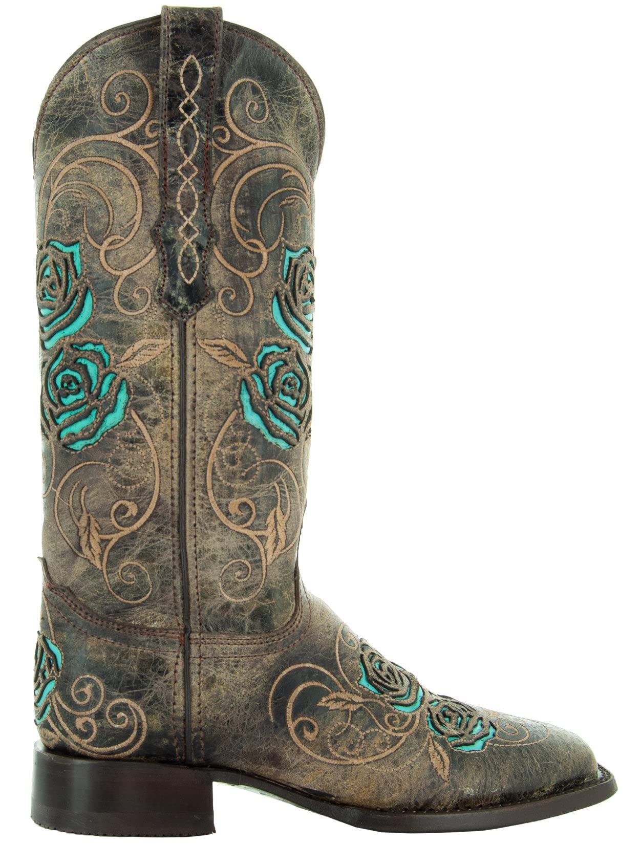 Soto Boots Turquoise Rose Country Cowgirl Boots for Women - Western Style Ankle Boots with Floral Embroidery (M50032) - Perfect for Line Dancing, Rodeos & Country Music Festivals