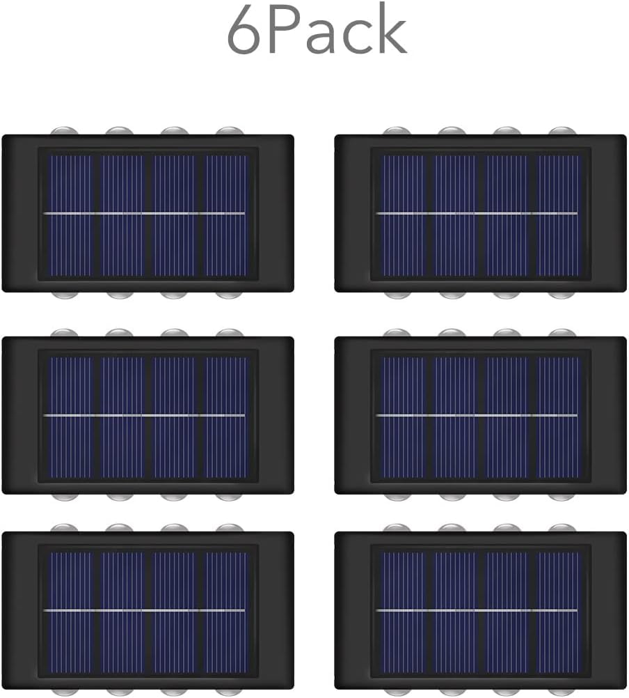 Solar Powered Outdoor Fence Lights - Waterproof Wall Sconce Up Down Lighting with Dusk to Dawn Sensor (6 Pack Warm White) - Perfect for Deck, Yard, Pathway, Porch, Stair, Garage & Landscape Lighting