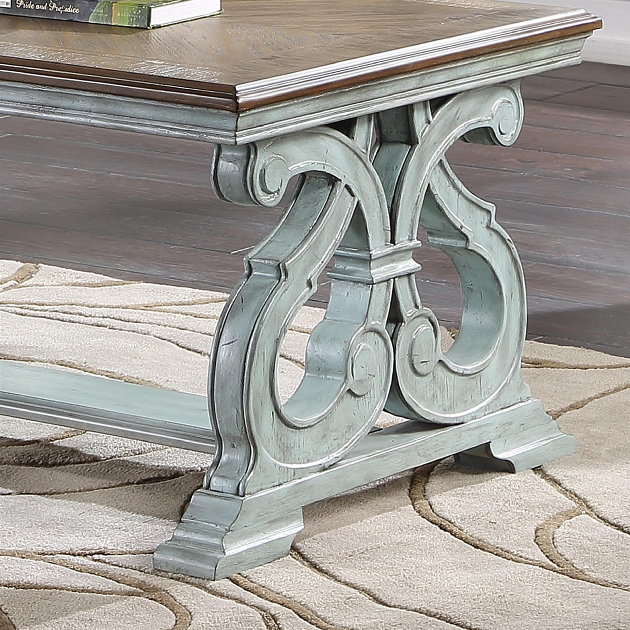 Furniture of America Adelman Solid Wood Coffee Table - Oak & Antique Blue Finish | Rustic Living Room Centerpiece for Home Decor