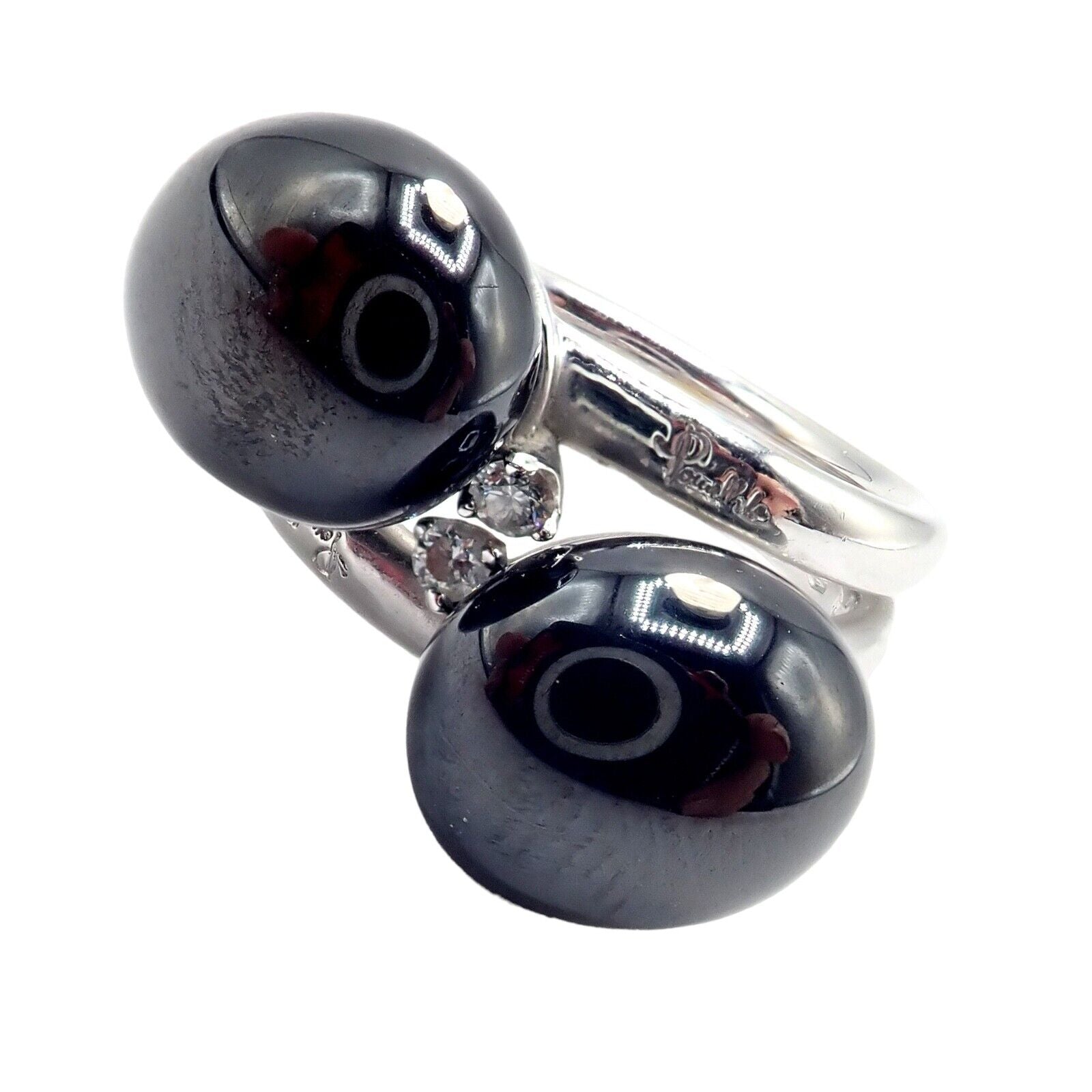 Authentic Pomellato Capri 18k White Gold Diamond Twin Black Ceramic Ring - Luxury Jewelry for Weddings, Anniversaries & Special Occasions