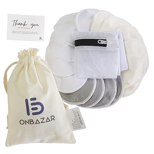 Organic Bamboo Nursing Pads - 14 Pack Washable & Reusable Breastfeeding Pads with Laundry & Travel Bag - Soft & Eco-Friendly for Comfortable Nursing at Home or On-the-Go