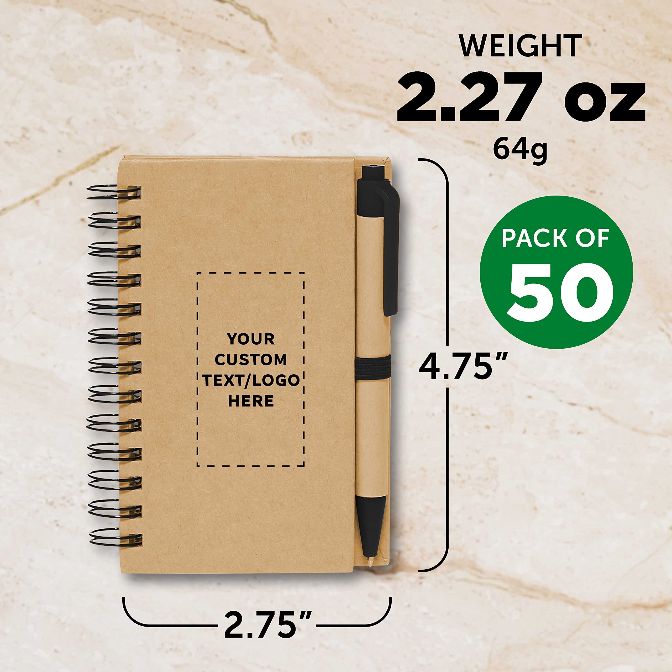 Custom Mini Spiral Notebooks with Black Ink Pens (Set of 50) - Personalized Bulk Pack for School, Office & Business Use - Great for Notes, Journals & Gifts - Black