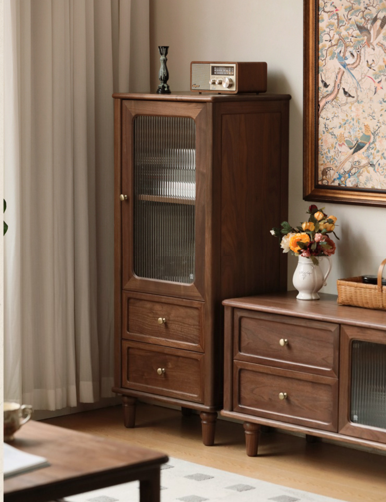 Solid Black Walnut Wood American Retro Locker Side Cabinet - Vintage Storage for Bedroom, Living Room & Office
