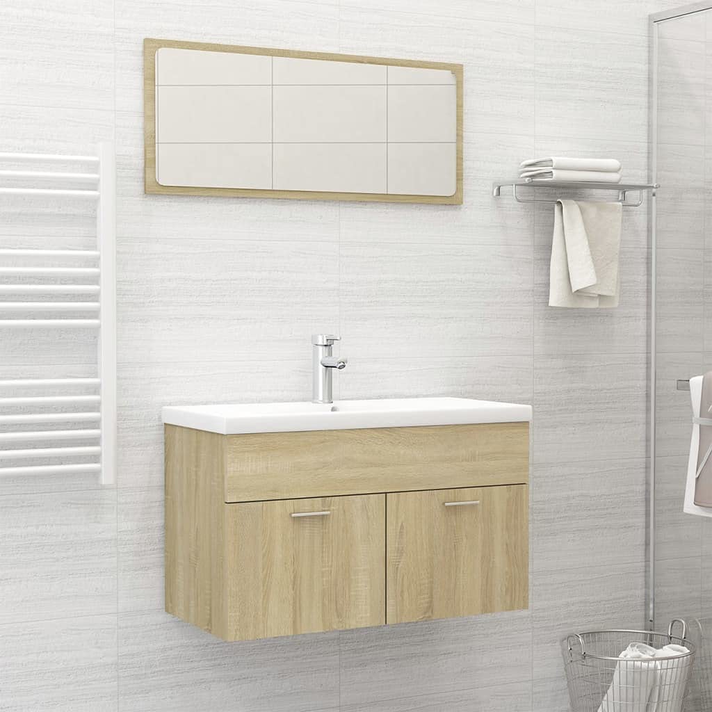 WELLIKEA Sonoma Oak Chipboard Bathroom Furniture Set - Modern Vanity & Storage for Small Bathrooms