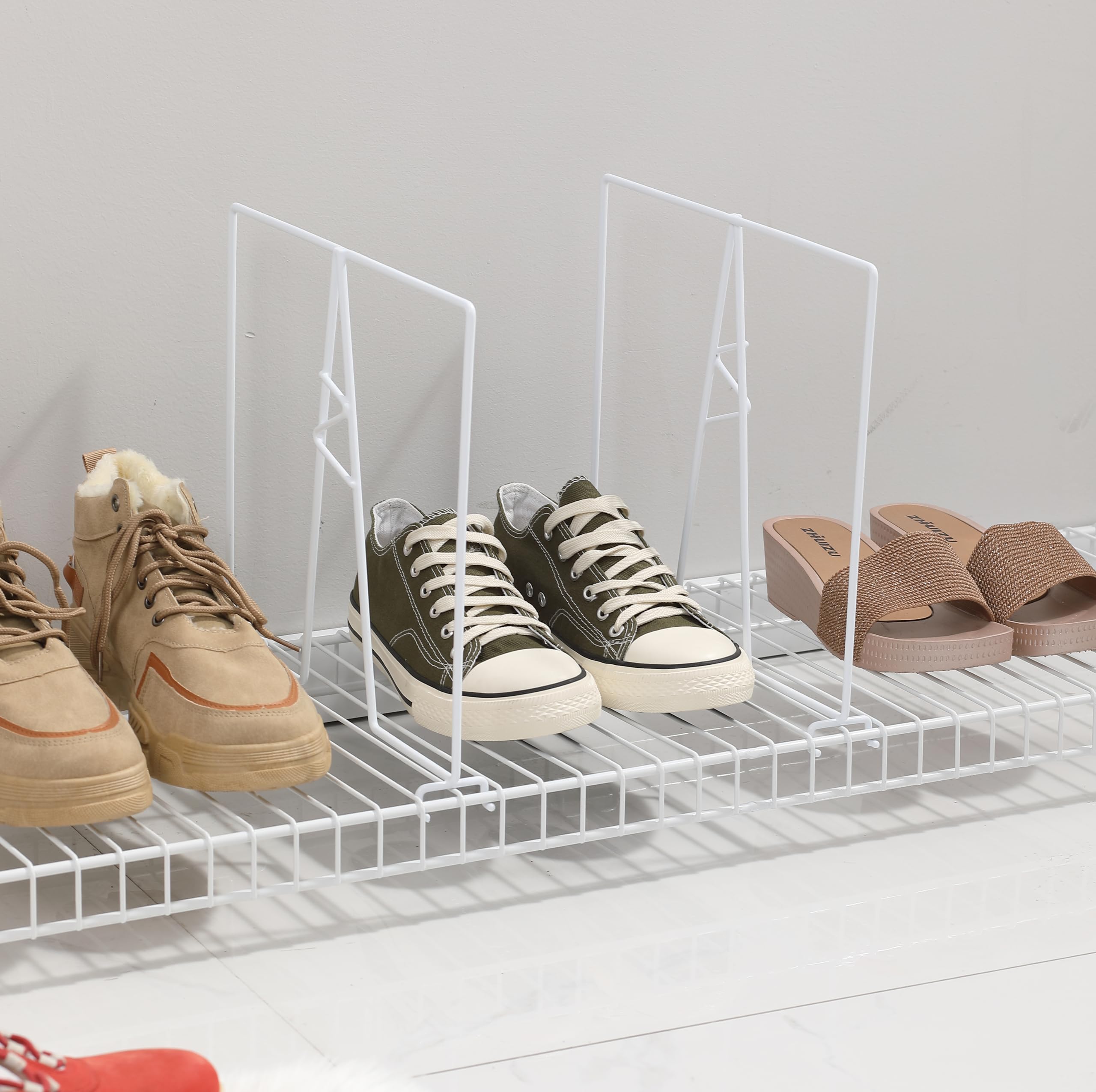 8-Pack White Wire Shelf Dividers - No-Tool Closet Organizer for Pantry & Garage - PE Coated Steel - Fits 12