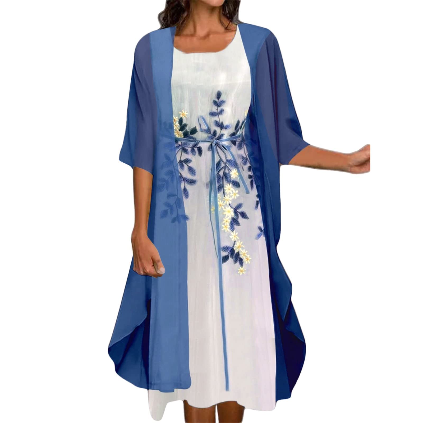 Qinnyo Women's Plus Size Summer Dresses - Wedding Guest & Casual Sundress Maxi Dress 2 Piece Set with Cardigan | Perfect for Beach Vacations, Garden Parties & Summer Outings