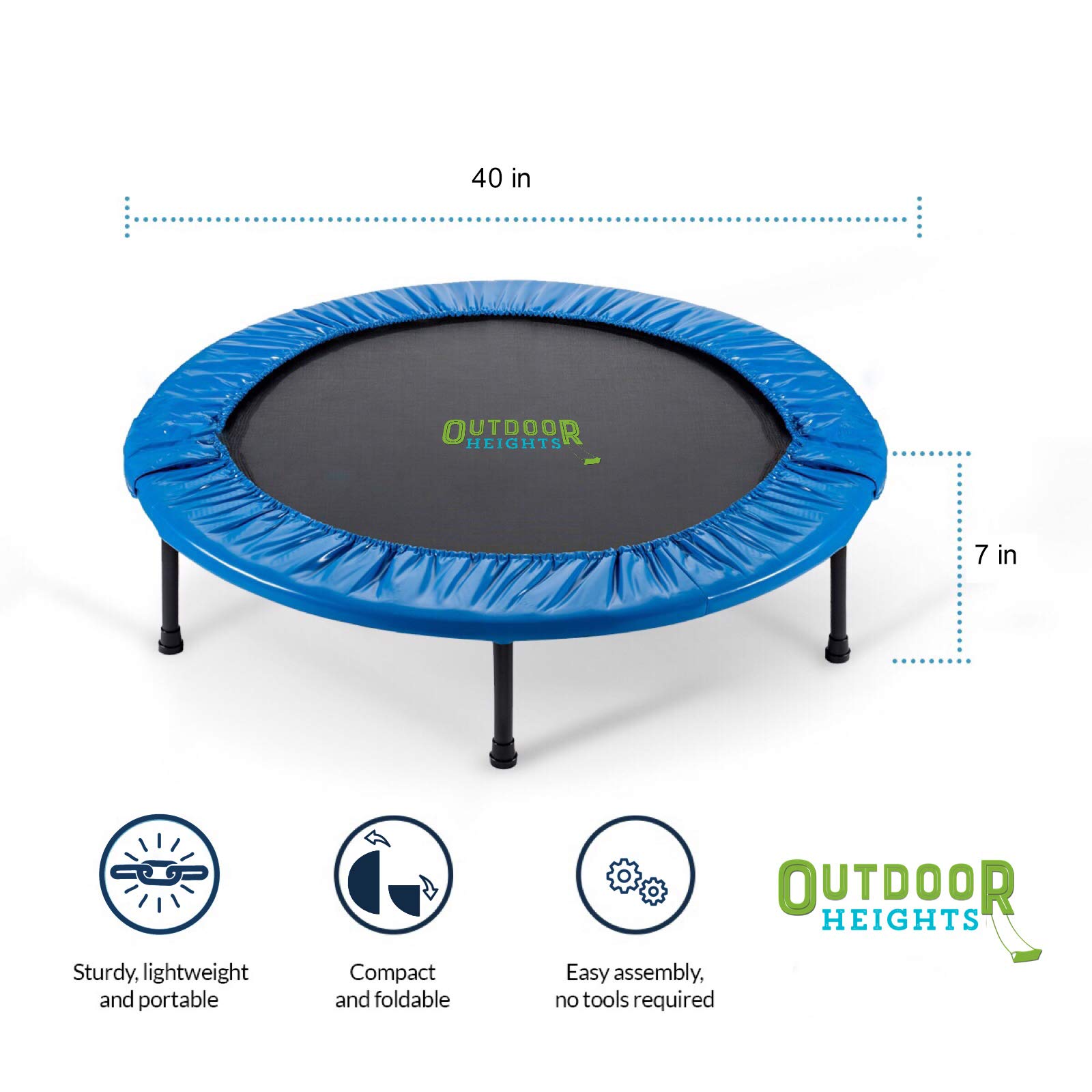 Foldable Mini Trampoline for Adults & Kids - Exercise Fitness Rebounder with Handle & Pre-Attached Springs - Indoor/Outdoor Workout Equipment for Home Gym, Weight Loss & Family Fun