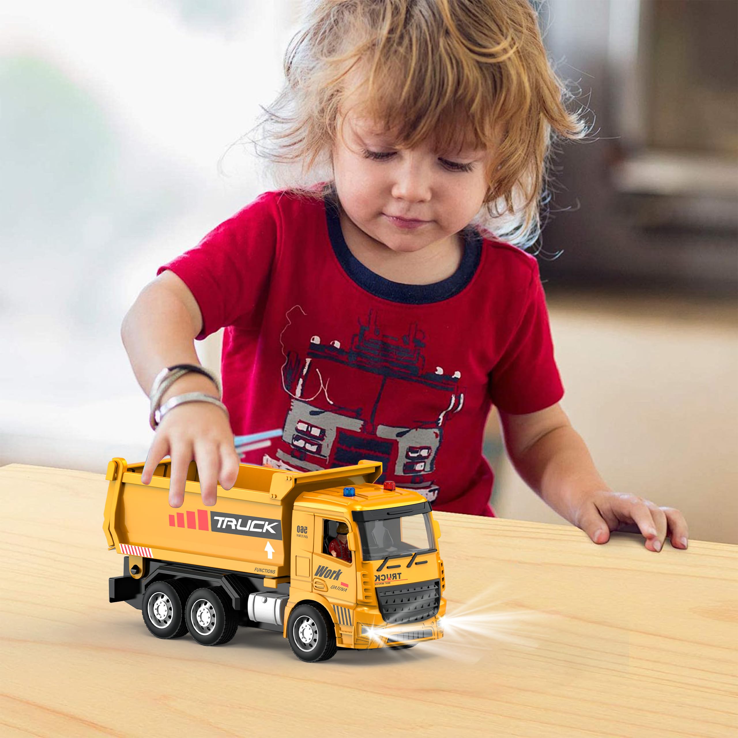 YAYYAY Remote Control Construction Vehicle Toys for Toddlers Ages 3-5 - Electric Powered Dump Truck with Lights & Sounds - Educational STEM Building Toys for Boys & Girls - Perfect for Indoor Play, Birthday Gifts & Early Learning Development