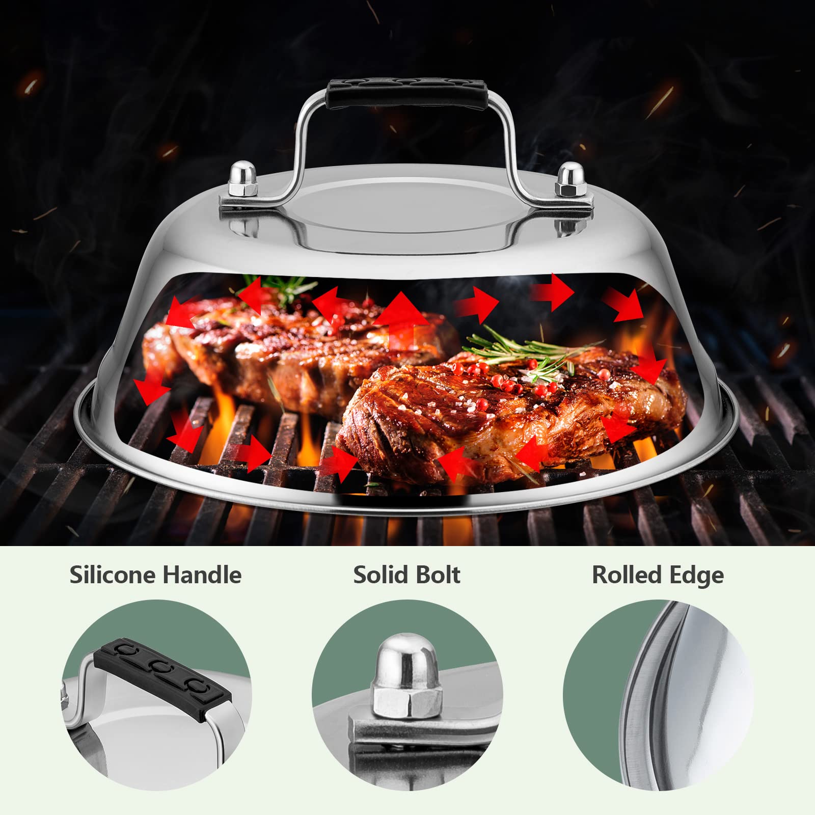 Leonyo 3-Piece Stainless Steel Griddle Cover Set - 9