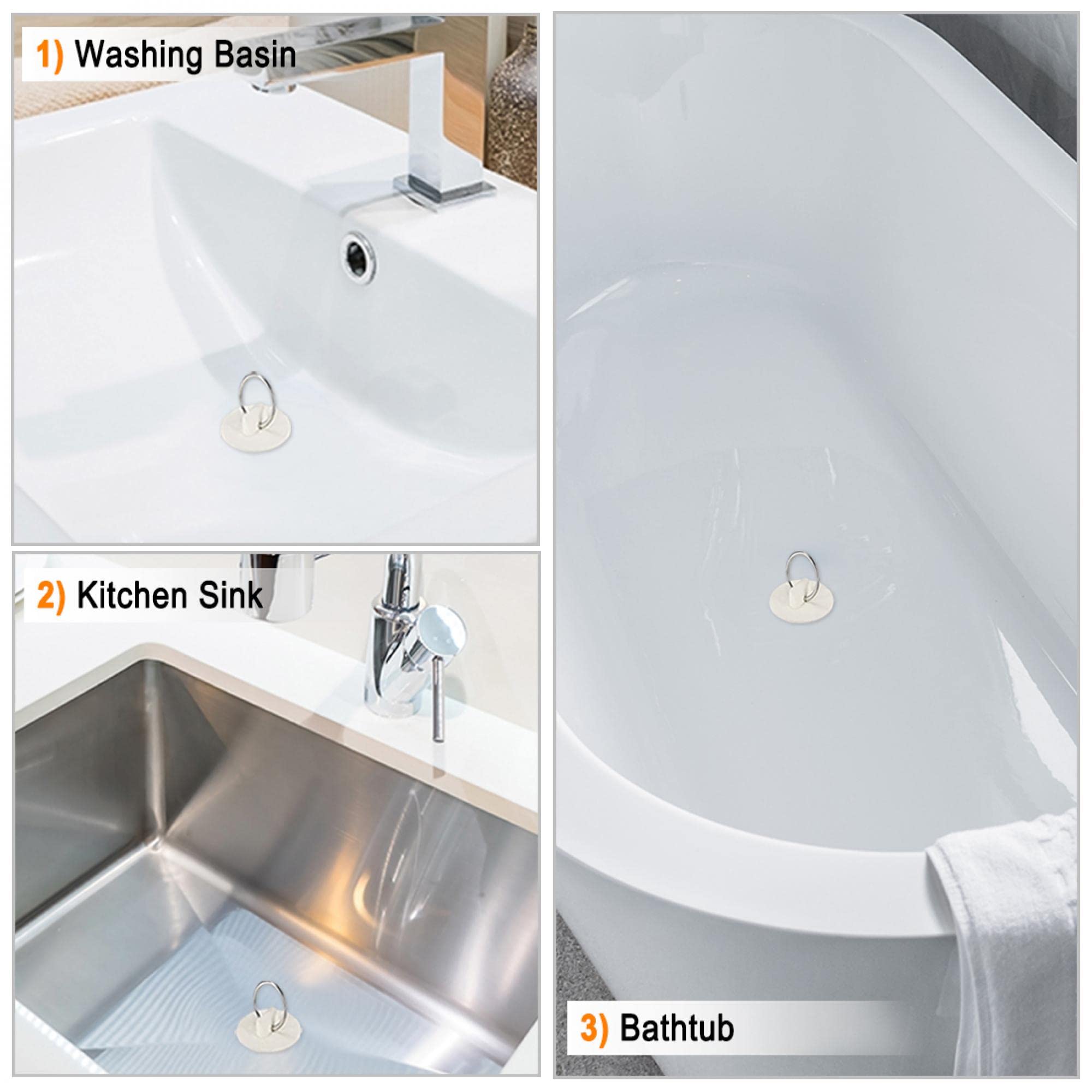 Premium Rubber Sink Plug - White Drain Stopper Fits 1-3/4