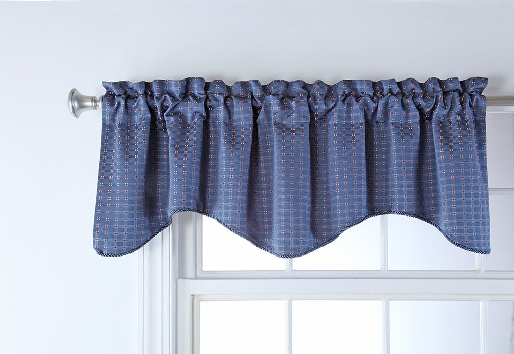 Stylemaster Renaissance Home Fashion Boxwood Lined Scalloped Valance with Cording - 52 x 17 Inch Marine Blue Window Treatment for Living Room & Bedroom Decor