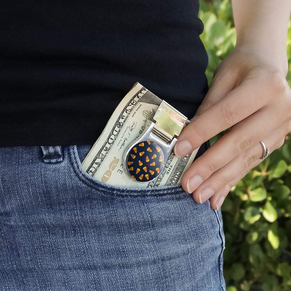 Sweet Orange Candy Corn Pattern Satin Chrome Plated Metal Money Clip - Unique Gift for Men, Business Professionals & Collectors - Perfect for Cash, Credit Cards & ID Organization