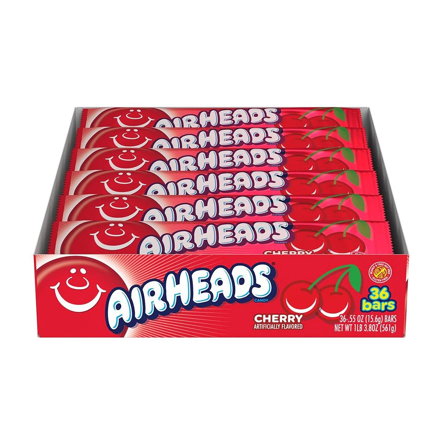 Airheads Cherry Candy - 0.55oz (36 Count) Bulk Box | Chewy Fruit Flavored Taffy for Halloween, Parties, School Snacks & Office Treats