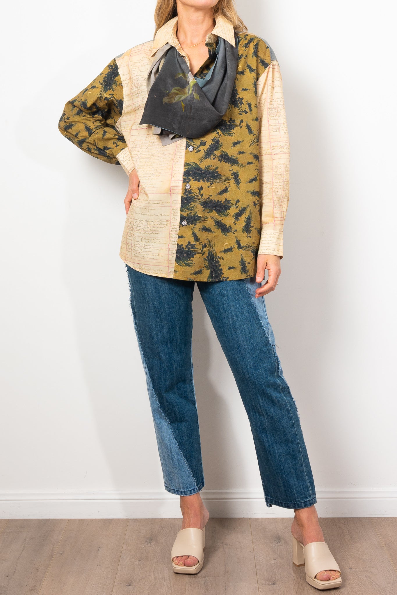 Maud Alice Dainty Artworks Cotton Poplin Shirt with Scarf - Elegant Floral Print Blouse for Women | Perfect for Office Wear, Date Nights & Spring Outfits