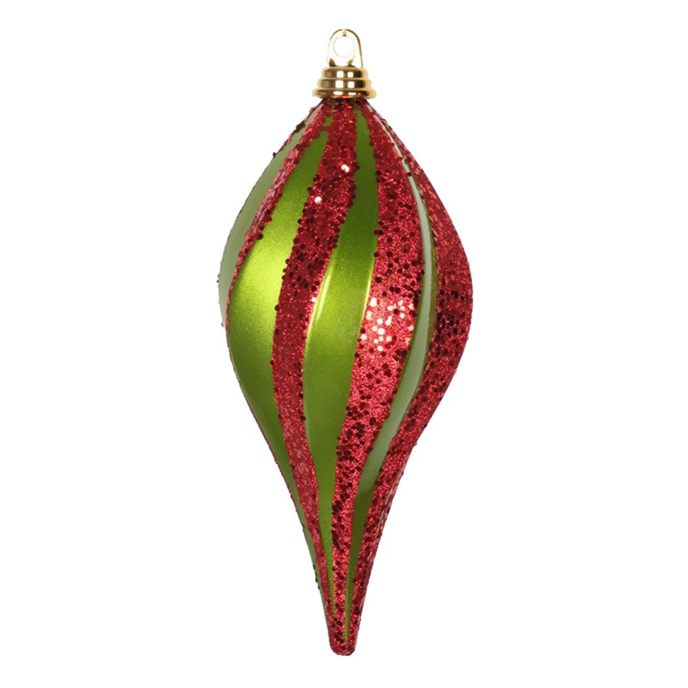 12 Inch Lime & Red Candy Glitter Swirl Drop Ornament - Christmas Tree Decor, Holiday Party Decoration, Festive Home Decor for Xmas & Winter Celebrations