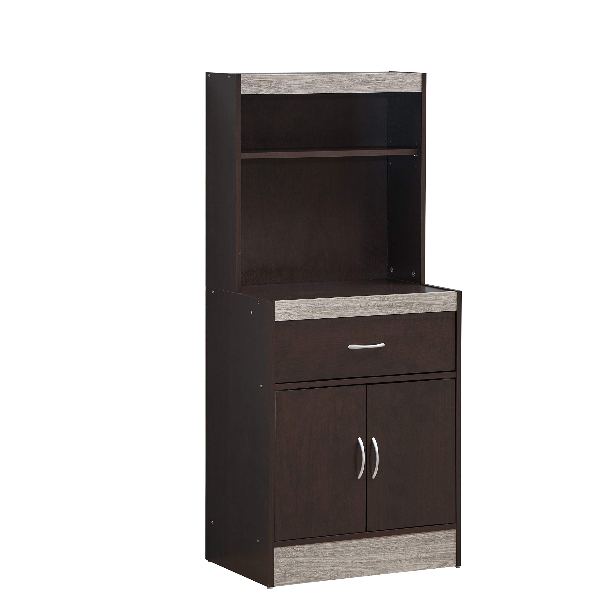 Hodedah 54-Inch Tall Open Shelves Kitchen Cabinet with 1 Drawer & Enclosed Storage - Chocolate Grey Finish for Pantry Organization & Small Space Kitchen Storage