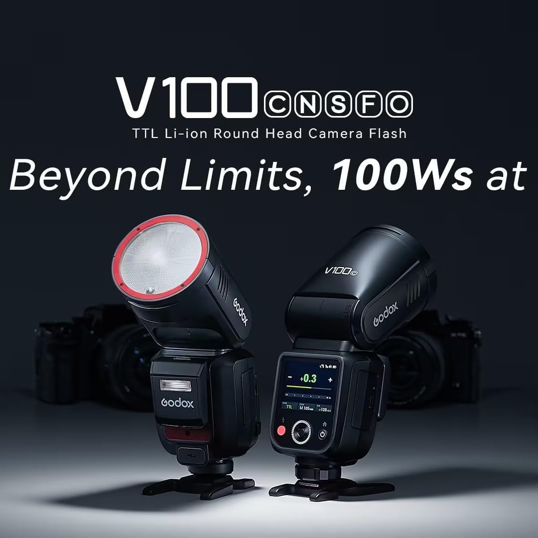 Godox V100-C Round Head Flash Speedlite for Canon Cameras - TTL Touch Screen 2.4G Wireless X System (Upgraded from V1) - Perfect for Portrait, Wedding & Studio Photography