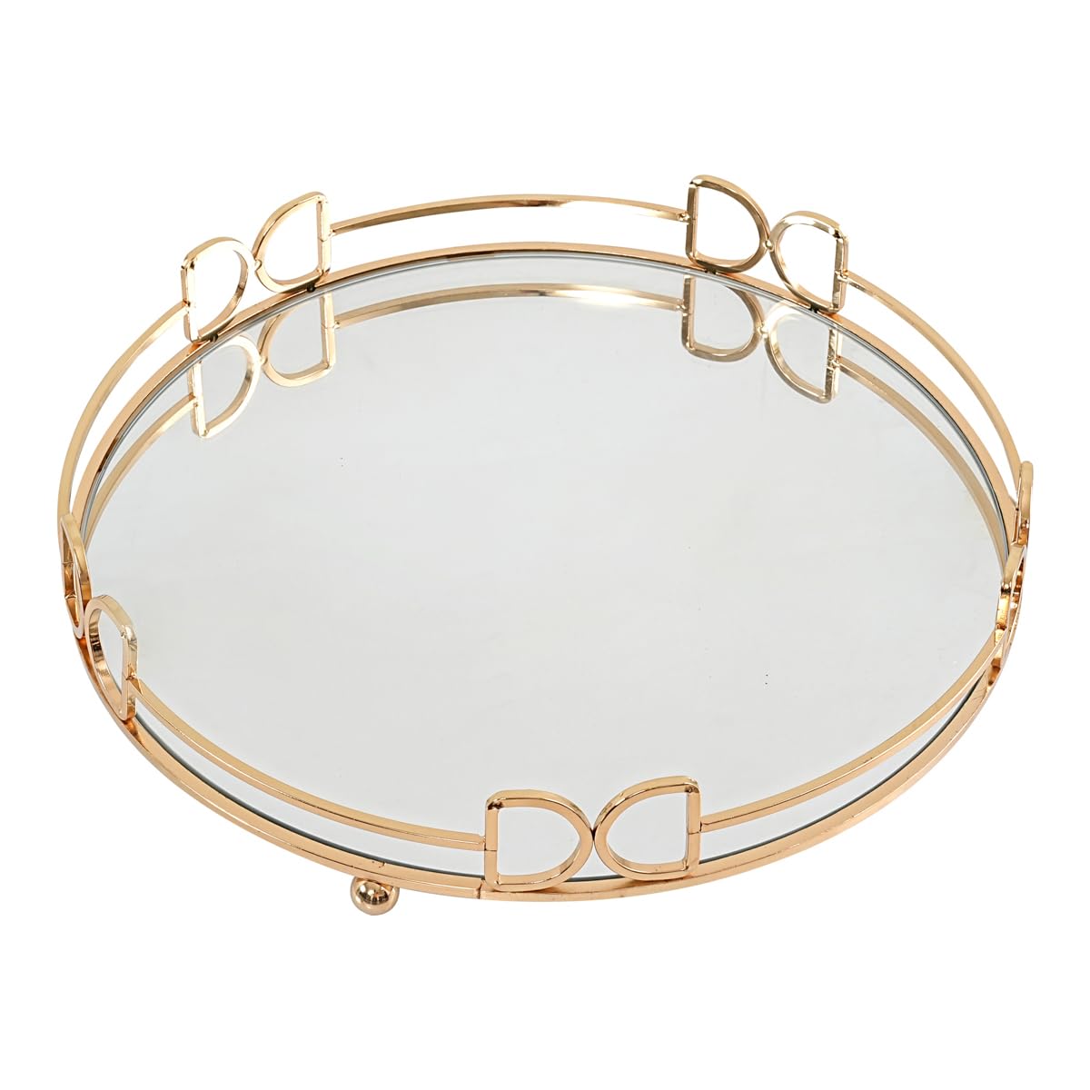 Round Metal Mirror Vanity Tray - Gold Cosmetic & Perfume Organizer for Dresser, Bathroom, Bedroom Countertop - Perfect for Makeup Storage, Jewelry Display & Bath Essentials (13×13 Inches)