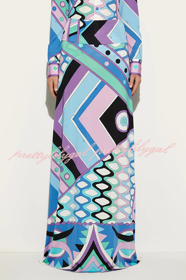 Stylish Printed Long Sleeve Shirt & Maxi Skirt Set for Women - Boho Chic Casual Outfit for Fall, Date Night & Vacation Wear