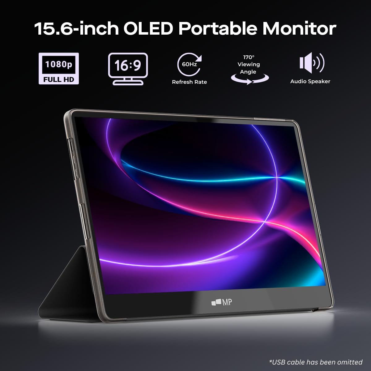 MP Mobile Pixels New Glance Plus 15.6'' OLED Portable Monitor - 1ms Response, 100000:1 Contrast Ratio, Dual Speakers | Plug & Play for Windows, macOS, Nintendo Switch & Android | Includes Waterproof Protective Cover | Perfect for Remote Work, Gaming & Travel