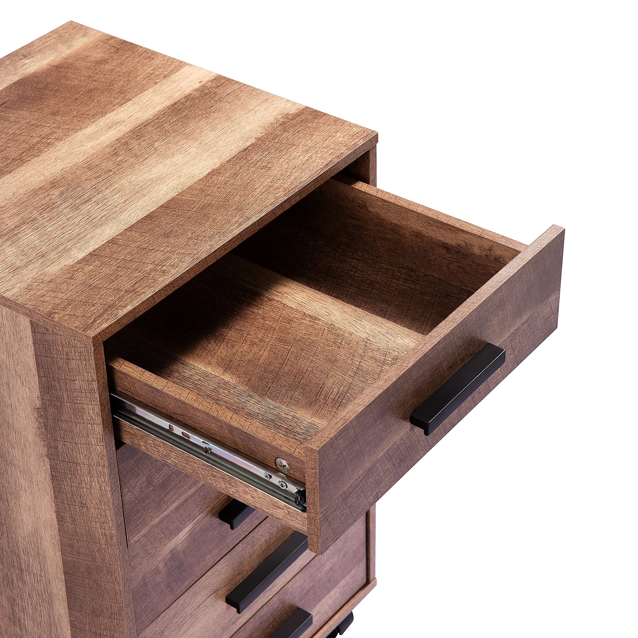 Naomi Home Parker Modern 5-Drawer Dresser Cabinet - Industrial Design Wooden Chest with Swivel Casters & Stylish Handles - Compact Bedroom Storage Solution for Clothes, Accessories & Home Organization (Chestnut)