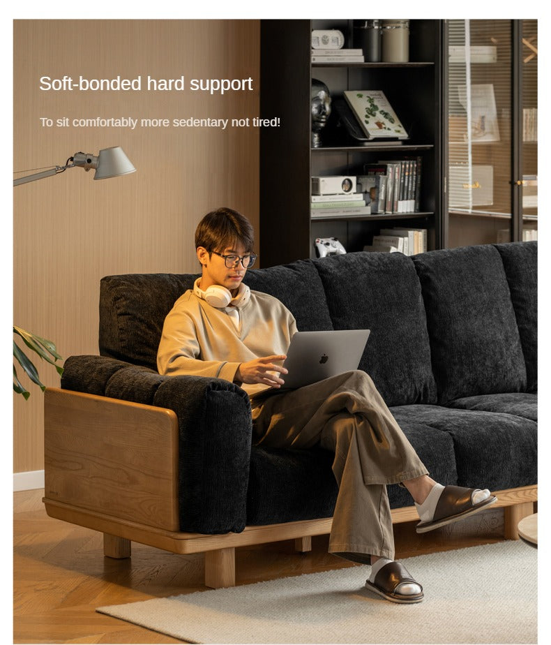 Modern Solid Wood Down Straight Sofa - Black Walnut & Ash Wood Frame - Perfect for Living Room, Lounge, or Office Comfort