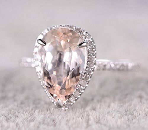 1.5Ct Morganite Diamond Halo Ring 18K Gold Plated - Elegant Engagement Jewelry for Women