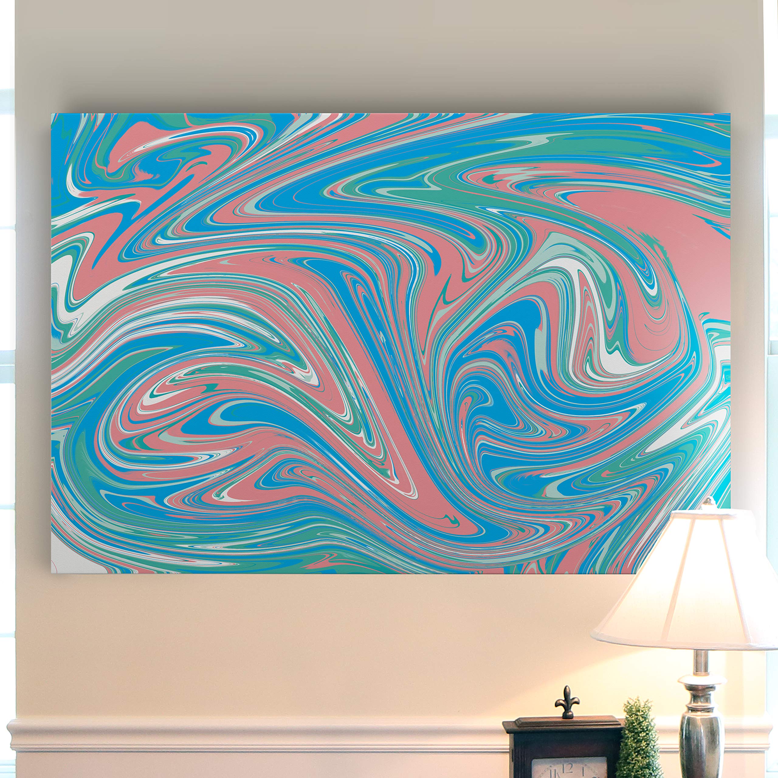 Bubble Gum Ice Cream Marble Pattern Wrapped Canvas Wall Art - Modern Abstract Painting for Living Room, Bedroom & Office Decor