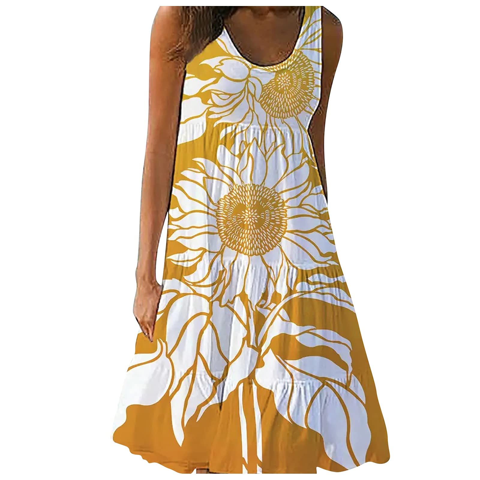 iQKA Women's Floral Print Sleeveless Boho Beach Dress - Summer Loose Mini Sundress for Casual Wear, Vacation & Outdoor Activities