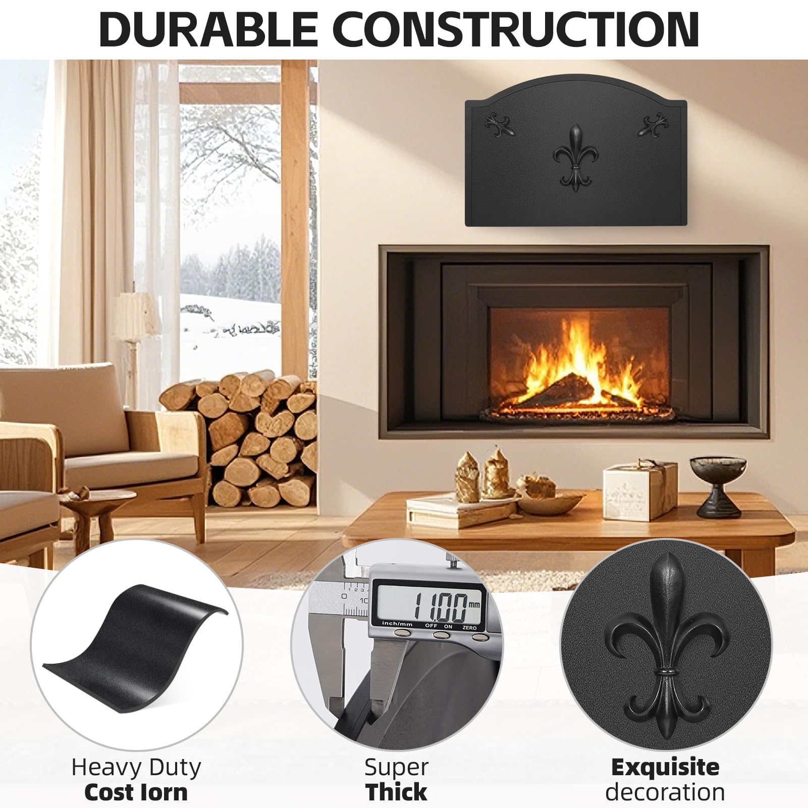 STBoo 25 Inch Fireplace Back Panel with Decorative Flower Design - Heavy Duty Fireback with Feet for Heat Protection & Wall Safety | Perfect for Kitchen Backsplash & Living Room Fireplace Décor
