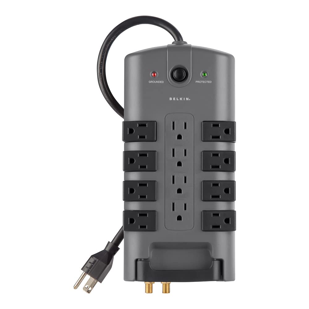 Belkin 8-Outlet Surge Protector with 4 Standard & 4 Rotating Outlets - 8ft Heavy Duty Extension Cord with Flat Pivot Plug - 4320 Joules Power Strip for Home Office, Computer Setup, Gaming Station & Travel Essentials (5-Pack)