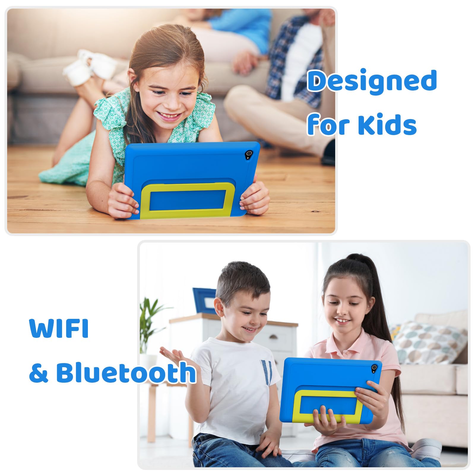 Mouikei 10 Inch Android 14 Kids Tablet - Octa Core Processor, 8GB RAM 64GB ROM, 1TB Expandable Storage, 5000mAh Battery, WiFi, Bluetooth, Dual Camera - Blue | Educational Learning & Entertainment for Children