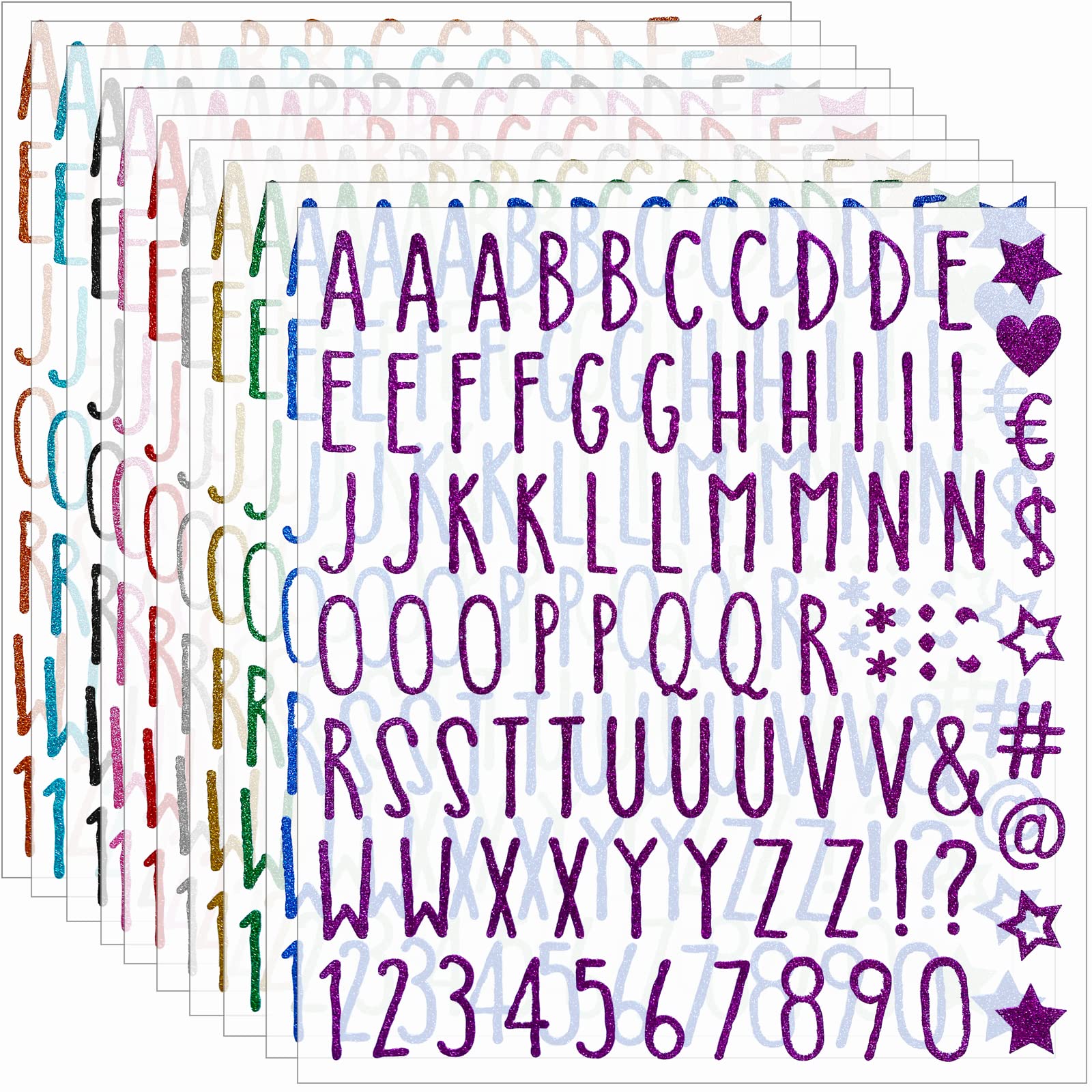 800 Pcs Glitter Alphabet Letter Stickers - Self Adhesive ABC & Number Decals for DIY Crafts, Graduation Cap Decor, Classroom Projects, Scrapbooking & Party Sign Making - 10 Sheets with Sparkly Letters & Numbers