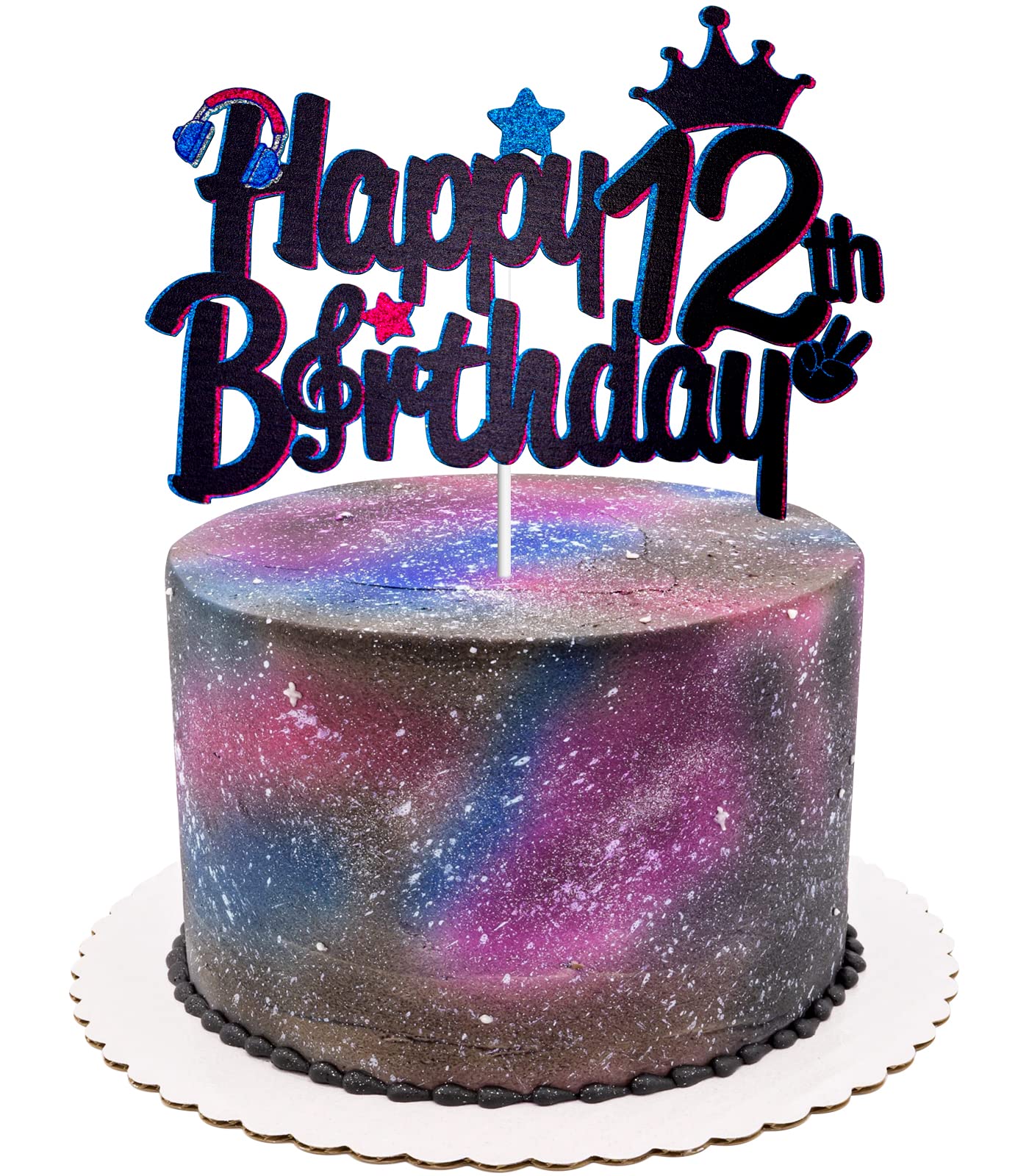 Happy 12th Birthday Music Cake Topper - Glitter Cake Decorations for Girls' 12th Birthday Party - Sweet 12th Birthday Supplies - Perfect for Birthday Cakes, Cupcakes & Party Desserts