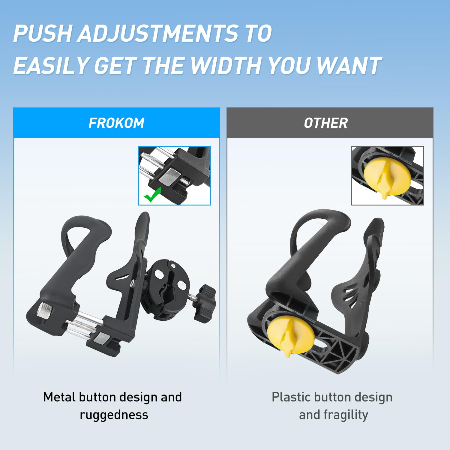 Frokom Universal Adjustable Motorcycle Cup Holder - Bike Water Bottle Cage for 1.95”-2.75” Handlebar - Compatible with Bicycle, ATV, UTV, Wheelchair & Stroller - Perfect for Road Trips, Commuting & Outdoor Adventures