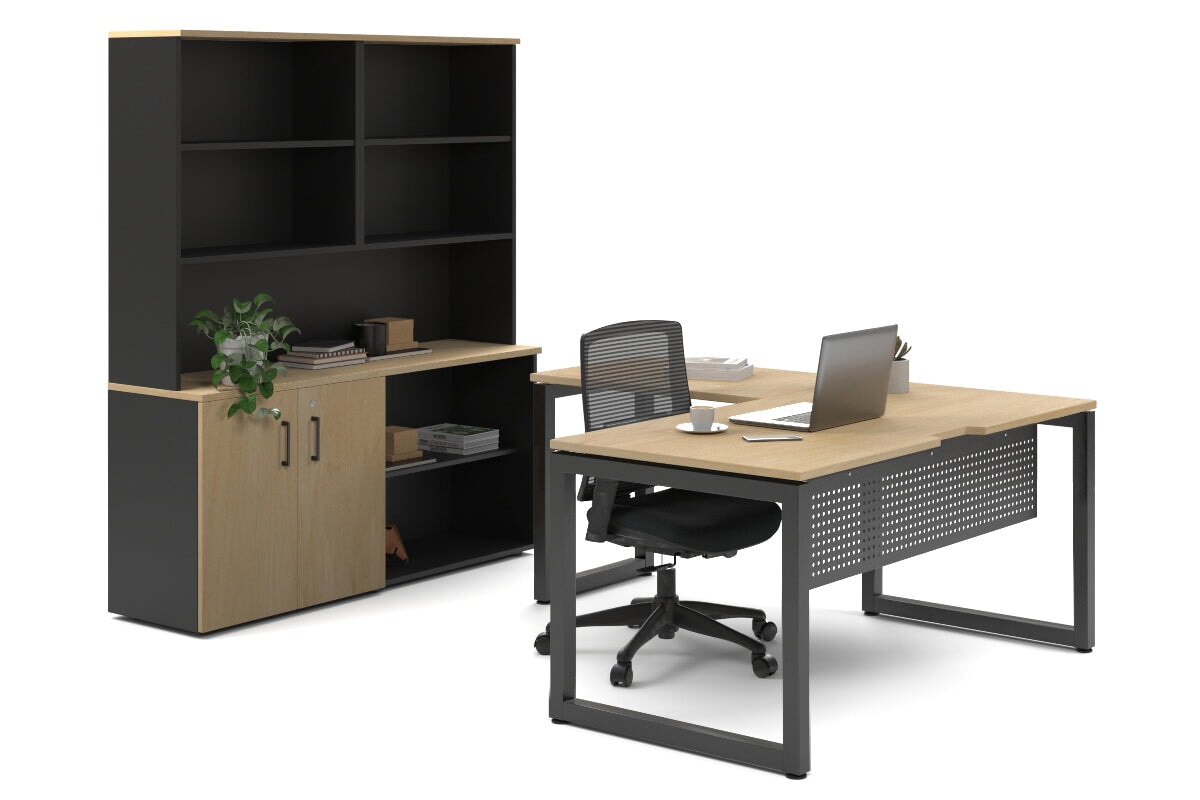 Premium L-Shaped Quadro Loop Legs Executive Desk - Black Metal Legs [1800L x 1800W with Cable Management Scallop] - Perfect for Home Office, Corporate Workspace & Modern Workstations