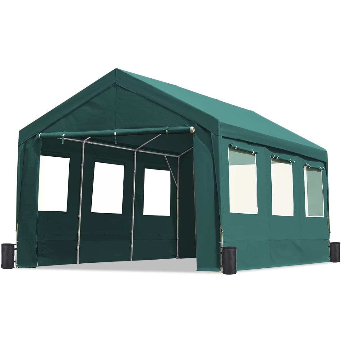ADVANCE OUTDOOR 12x20 ft Heavy Duty Canopy Garage Carport Shelter - Adjustable 9.5ft to 11ft Peak Height, Removable Window Sidewalls & Doors, Green - Ideal for Car, Boat, RV, and Outdoor Party Tents