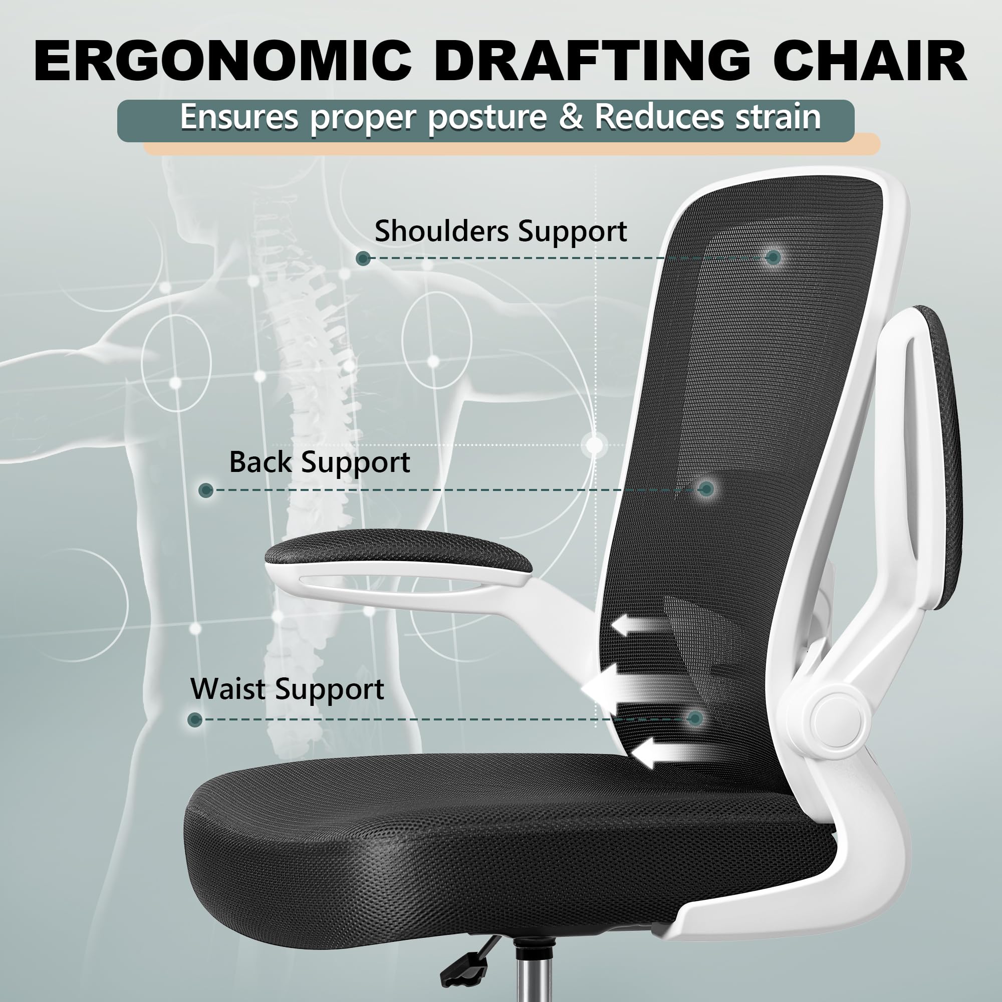FelixKing Ergonomic Drafting Chair - Adjustable Mesh Office Chair with Lumbar Support, Footrest & Flip-Up Armrests - High Back Executive Desk Chair for Home Office, Gaming & Computer Work