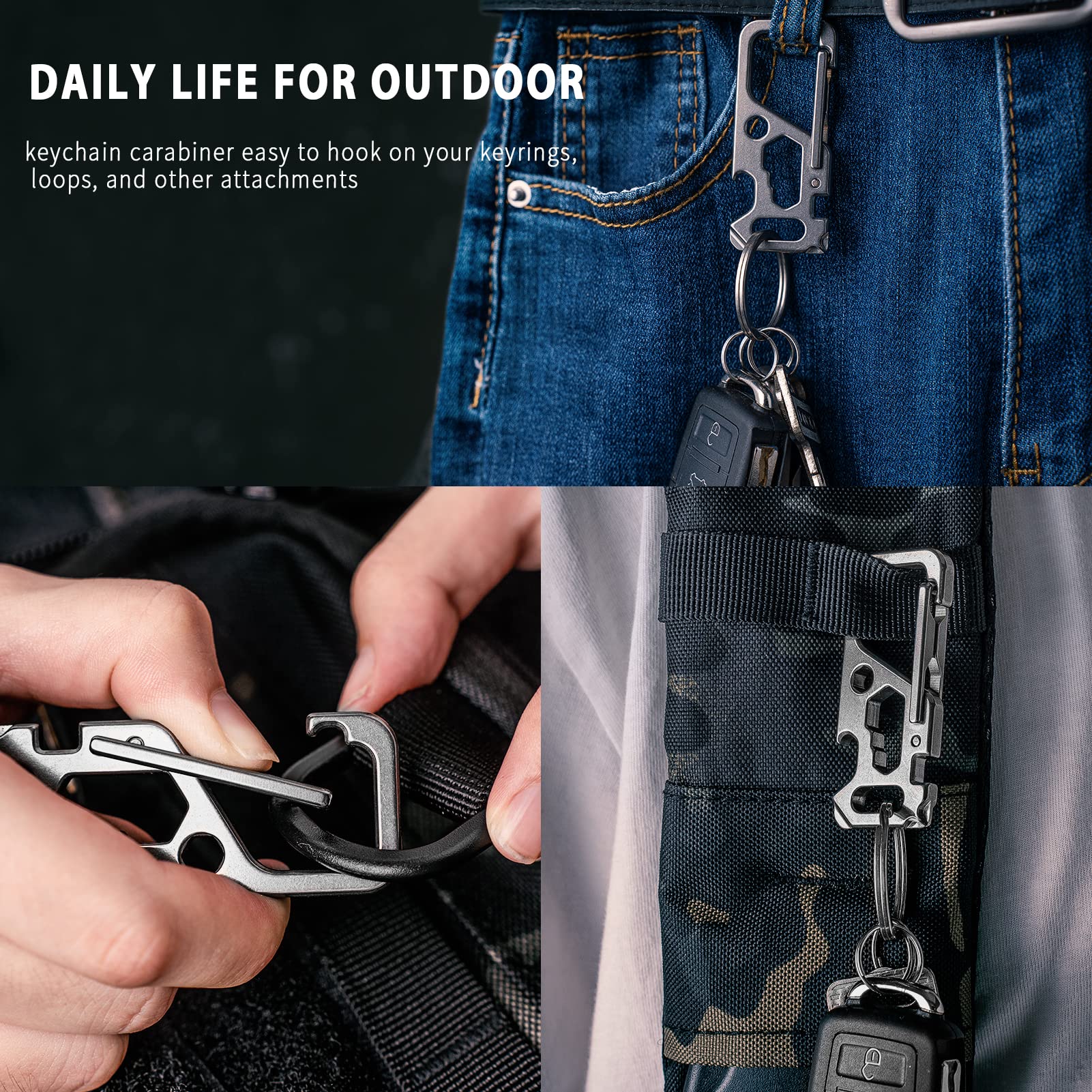 Titanium Emergency Keychain Necklace with Whistle & Carabiner Clip - Multifunctional Survival Tool for Hiking, Camping, and Outdoor Adventures