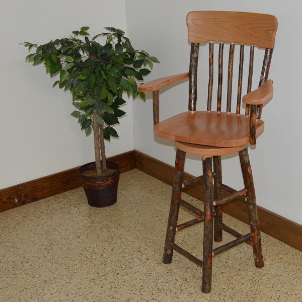 Hickory Wood Swivel Bar Stool with Arms & Panel Back - Perfect for Kitchen Islands, Home Bars & Countertops