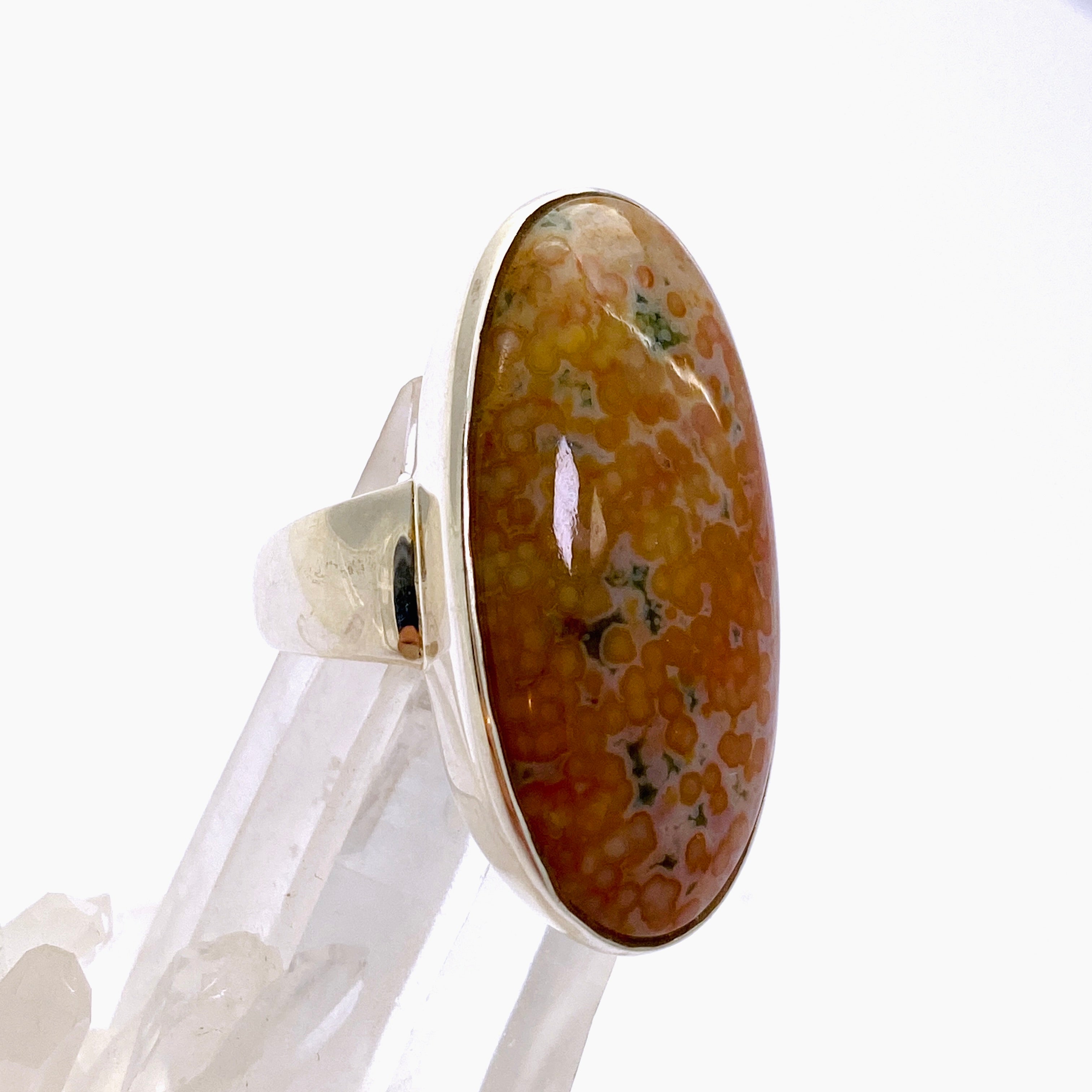 Ocean Jasper Oval Cabochon Ring - Size 9.5 - Natural Stone Jewelry - PRGJ853 - Perfect for Boho Fashion & Spiritual Healing