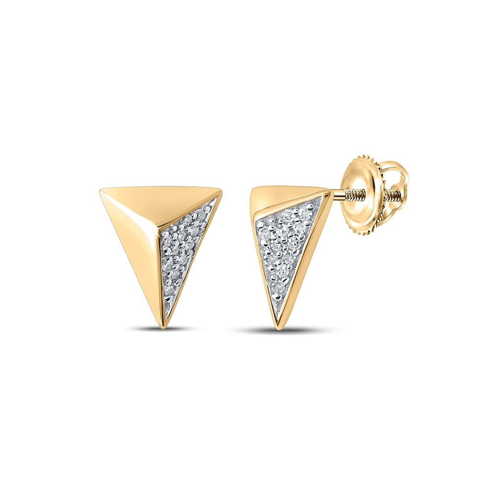 10kt Yellow Gold Women's Round Diamond Triangle Earrings - 1/20 Cttw Stud Earrings for Everyday Wear & Special Occasions